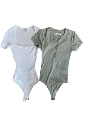 Abercrombie & Fitch Two Piece Bundle Stretch Rib Knit Trendy Preppy Bodysuits